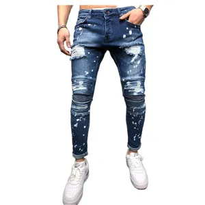 Jeans pour hommes 2021 dégradé couleur déchiré Jeans hommes décontracté Slim Fit Skinny Jeans marque motard fermeture éclair Denim pantalon