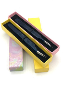 Professionnel nouveau Pro droite minuit poudre revêtement acier inoxydable Extension de cils pince à épiler pointe arrondie Instruments de beauté - Product Image 2