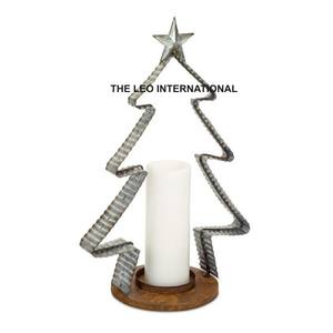Stainless Steel Metal Wooden Base Xmas <b>Tree</b> Shape Christmas Tea <b>Light</b> Holder Fancy Style Handmade Tea <b>Light</b> Holder - Product Image 2