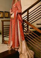 Robe ZARI à longueur de sol pour mariage, de couleur ORANGE et blanc, habit indien/pakistanais bordé, robe zaka, travail pour cérémonie de mariage @ 2022