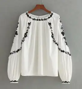 Vrouwen Bloem Hand Borduren Ontwerpen Vintage Shirts Blouse Lange Mouwen Bohemen Tops Shirts