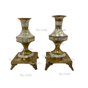 Juego de Dos Portavelas de Latón y Nácar para Decoración del Hogar y Hoteles - Product Image 3
