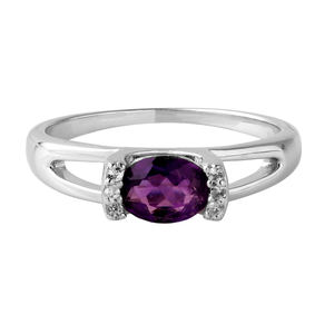 Bague de fiançailles en diamant améthyste AAA élégante en argent sterling avec finition rhodiée certifiée CMA cadeau d'anniversaire de mariage romantique - Product Image 1