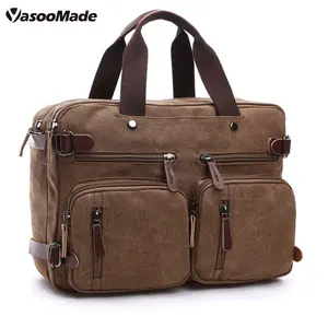 Multifunction Mens Waxed Backpack Convertible BookBag Canvas Rucksack Briefcase Laptop Messenger Bag