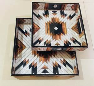 KSN Plateau de service rectangulaire en bois personnalisé pour la maison, imprimé abstrait doré - Product Image 1