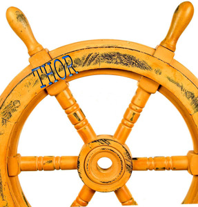 THOR Wooden Nautical <b>Ship</b> Steering <b>Wheel</b> Yellow Rustic Circular Home Decor Wall Art Single Piece - Product Image 5