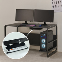 Bandeja Organizadora de Cables para Debajo del Escritorio, de Acero con Recubrimiento en Polvo Negro, con Organizador USB, Estilo Industrial Moderno