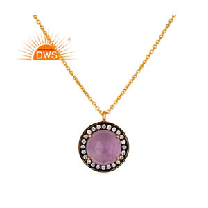 Collier en argent Sterling 925 pour femmes, modèle en améthyste naturelle en plaqué or 18k et pierre précieuse, pendentif pour bijoux - Product Image 1