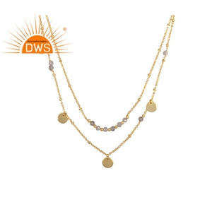 Conjunto de dijes de Latón chapado en oro, collar de labradorita y abalorios redondos, colgante de moda, joyería - Product Image 1