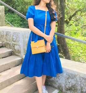 Vestido largo bohemio hasta la rodilla con cuello cuadrado para mujer, ropa informal de manga corta, novedad de 2022 - Product Image 4