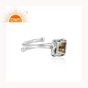 แข็ง925เงินสเตอร์ลิงแหวนซ้อนกันผู้ค้าส่งสแควร์ตัดซิทรินพลอยผู้หญิงแหวนผู้ผลิต - Product Image 3