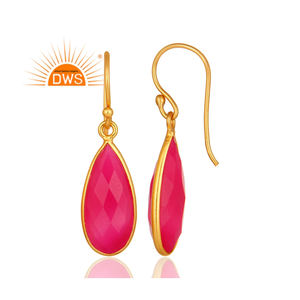 Briolette Goutte Pierres Précieuses Rose Calcédoine Boucles D'oreilles Fournisseur De Bijoux En Argent Faits À La Main Boucles D'oreilles Plaqué Or Bijoux Grossiste - Product Image 3