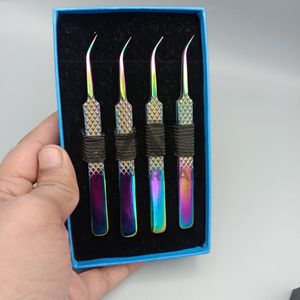 Pinzas de pestañas de acero inoxidable con logotipo personalizado, agarre de diamante de color multiplasma de punta recta curva J para pestañas de gran volumen - Product Image 2