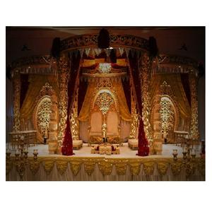 Conjunto de Mandap dorado para boda, conjunto de Mandap de fibra completa para boda, Mandap de fibra tallada dorada con paneles, venta de escenario personalizado en Reino Unido - Product Image 1