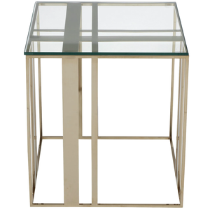 Modern Square Side <b>Table</b> with Toughened Glass Top and Shiny Brass Finished <b>Cheap</b> Steel Base for Home Hotel Restaurant Usage - Product Image 2