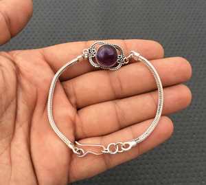 92.5 argent Sterling véritable naturel lisse forme ronde pierres précieuses améthyste perles Bracelet manchette fait main 7 "de long - Product Image 4