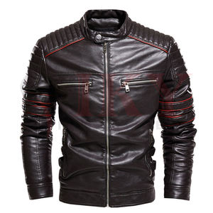 Blouson homme en cuir à col droit, vêtement d'extérieur, style décontracté, vente en gros, - Product Image 4