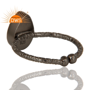 Black Onyx Gemstone Ring Textured Sterling Silver Black Rhodium Plated Ring Handmade Adjustable Ring Manufacturer - Product Image 3