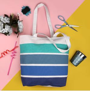 Bolso de playa de lona de algodón de alta calidad, bolsa de compras con logotipo personalizado, rayas verdes y púrpuras, venta al por mayor - Product Image 3