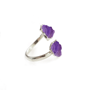 Améthyste Brut-Bonheur 2 Pierre Électrolytique Sterling Bague En Argent-Cadeau Anneaux-Pierre Anneau - Product Image 2