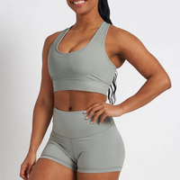 Ensemble de sport 2 pièces pour femme grande taille, personnalisé avec logo, short et soutien-gorge de yoga, en polyester et élasthanne, extensible dans les quatre sens, respirant, vente en gros