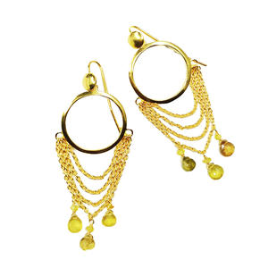 Minimaliste Argent Sterling 925 Plaqué or À La Main Sur Mesure Faible QUANTITÉ MINIMALE DE COMMANDE Fournisseur Chaîne Longue Tourmaline Pierres Précieuses Boucles D'oreilles - Product Image 1