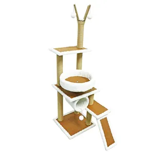 Современный 52-дюймовый роскошный дом для кошек на дереве Экологичная сизальная доска для царапин, экологически чистые подвесные шары, популярный дизайн, игривые Домашние животные