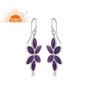 Pendientes colgantes de Aventurina púrpura Natural, diseño Floral, joyería de plata fina al por mayor - Product Image 2