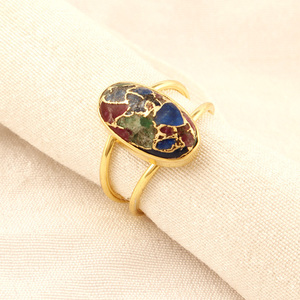 Wholesale Handmade Mix Copper Turquoise <b>Ring</b> Gold Plated Double Band <b>Ring</b> <b>Mens</b> Adjustable <b>Ring</b> Oval Cabochon Jewelry - Product Image 3