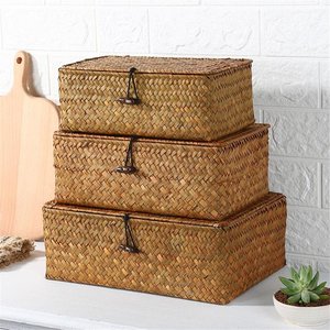 Caja de bambú para Decoración de casa, cesta tejida de paja, almacenamiento vintage, caja de regalo - Product Image 1