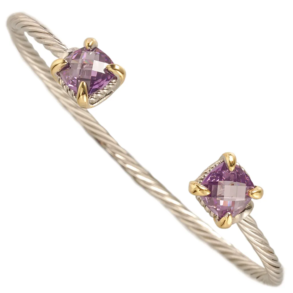 Grosir Gaya Grosir Mewah Laris Gelang Manset Jet Sampanye Amethyst Kristal Warna Rhodium * TB043