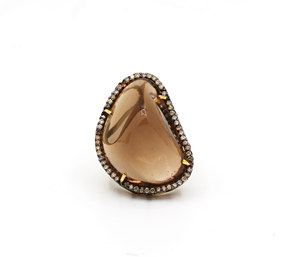 Cabochon Smoky <b>Quartz</b> Diamond Gemstone 925 Solid Sterling Silver Rose Gold Plated for Certified Trendy Handmade <b>Ring</b> Jewelry - Product Image 1