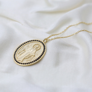 Collier à breloques en pierre de Zircon noir de Style médaillon de forme ovale de jésus fait à la main turc vente en gros bijoux en argent Sterling 925 - Product Image 4