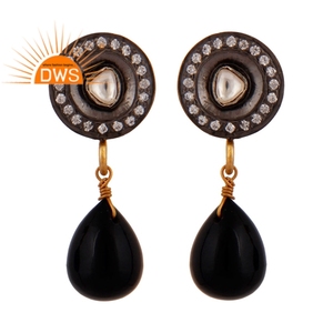 Pendientes colgantes de cristal de ónix negro, joyería al por mayor, chapado en oro de 18k, Plata de Ley 925, proveedor de joyería - Product Image 1