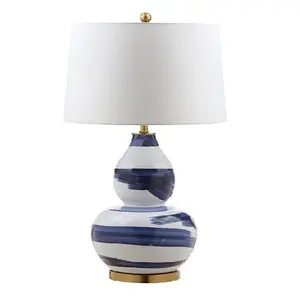 Accessoires de maison lampe avec abat-jour blanc laiton porcelaine lampes de table classique bleu blanc led lumières décor bronze céramique lumière