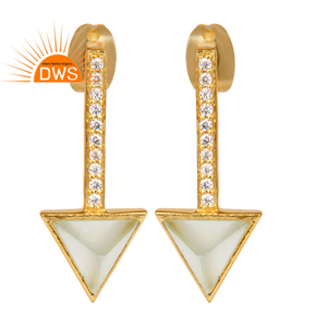 Pendientes de Calcedonia Aqua con Circonita Cúbica, Chapados en Oro, Plata 925, Pendientes Largos con Tuerca, Joyería Clásica de Colección - Product Image 1