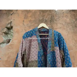 Veste Vintage en coton indien Kantha Ajrak, veste matelassée faite à la main avec ceinture pour femmes, manteau Vintage Kantha Ajrak, Blazer pour dames, vente en gros