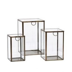 Glass Storage Boxes Set of 3 Clear Rectangular Metal Frame Decorative Display Cases <b>with</b> Handle - Product Image 1