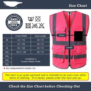 Gilet de sécurité à haute visibilité avec 6 poches et fermeture éclair sur le devant, avec bandes réfléchissantes (taille moyenne, rose) - Product Image 2
