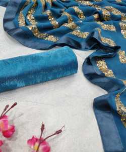 Vêtements de fête Designer Brodé Net Soie Fleur Conception Indienne Dames Porter Orange Couleur Saree avec Blouse Pièce Perle Travail Sari Alphanumero - Product Image 1