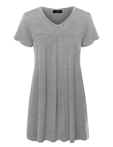 Haute qualité femmes Mini tunique haut col en v à manches longues plis conception ample été tricoté plage Silhouette Club décontracté naturel - Product Image 5