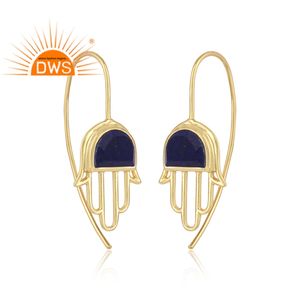 Boucles d'oreilles Lapis Lazuli bleues à facettes, pierres précieuses, Hamas, plaqué or 18k, crochet en argent, fabrication de bijoux, tendance 925 - Product Image 2