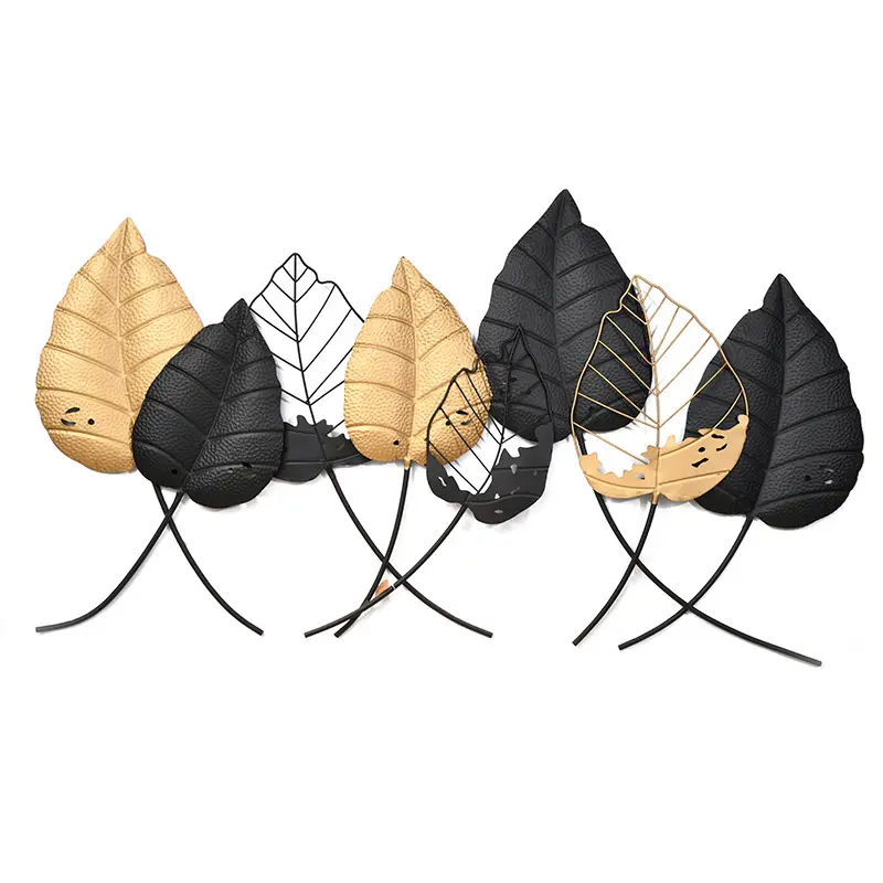 Top 3D Luxury Metal Wall Art Gold And Black Leaves Wall Mounted Metal Wall Sculptures Hanging Perfect For Living Room Bedroom