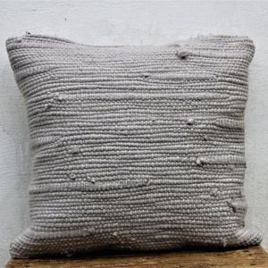 Handmade Knitted Square <b>Cushion</b> Cover Solid Gray Bohemian Style Linen Cotton Home Decor - Product Image 1