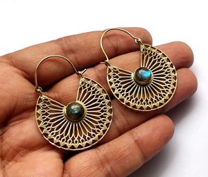 Natural Stone Brass <b>Hoop</b> <b>Earring</b> Labradorite Stone <b>Hoop</b> <b>Earring</b> - Product Image 5