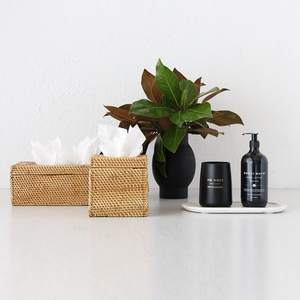 Porte-mouchoirs rectangulaire en bambou blanc délavé de style bohème - Product Image 5