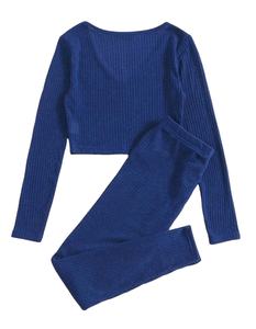 Conjunto de pijama de manga larga y pantalones largos con gofres de tres colores para mujer, ropa de casa, colección de Primavera de Bangladesh - Product Image 2