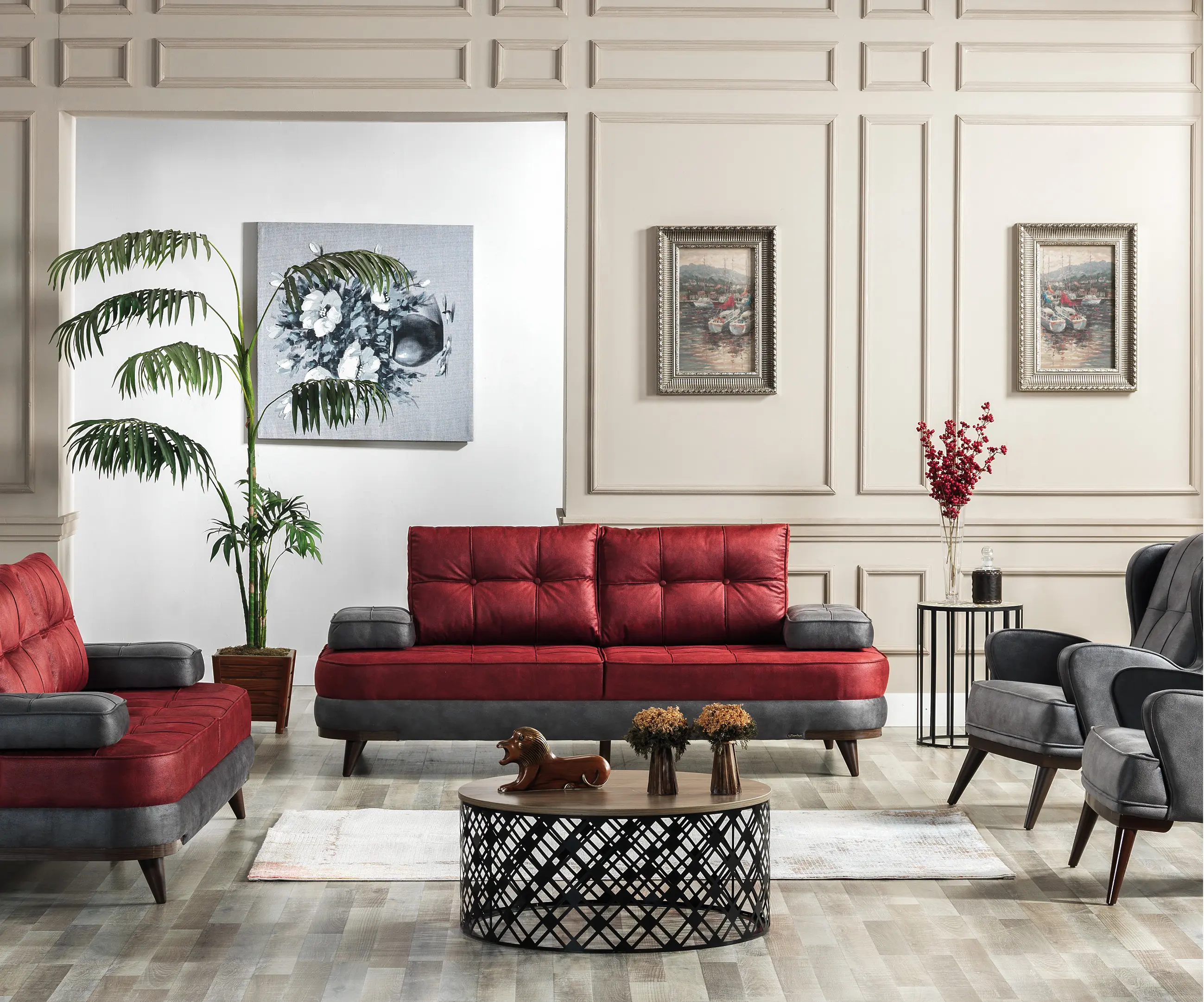 โซโหการออกแบบรุ่นใหม่เฟอร์นิเจอร์โซฟาเตียง Serhat เฟอร์นิเจอร์บ้านด้านบนผ้าที่ทันสมัยที่มีคุณภาพสูงใหม่สีแดงโซฟาไม้