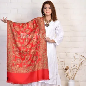 On-line indiani fatti a mano sciarpe di seta-hijab on-line-reversibile designer pashmina ha rubato-a mano floreale tessuto di seta dello scialle della stola