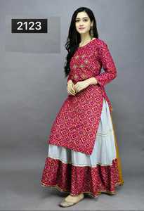 Vestido Largo Anarkali Hermoso con Estampado Floral Hecho a Mano y Kurti de Manga Larga para Mujer - Product Image 5